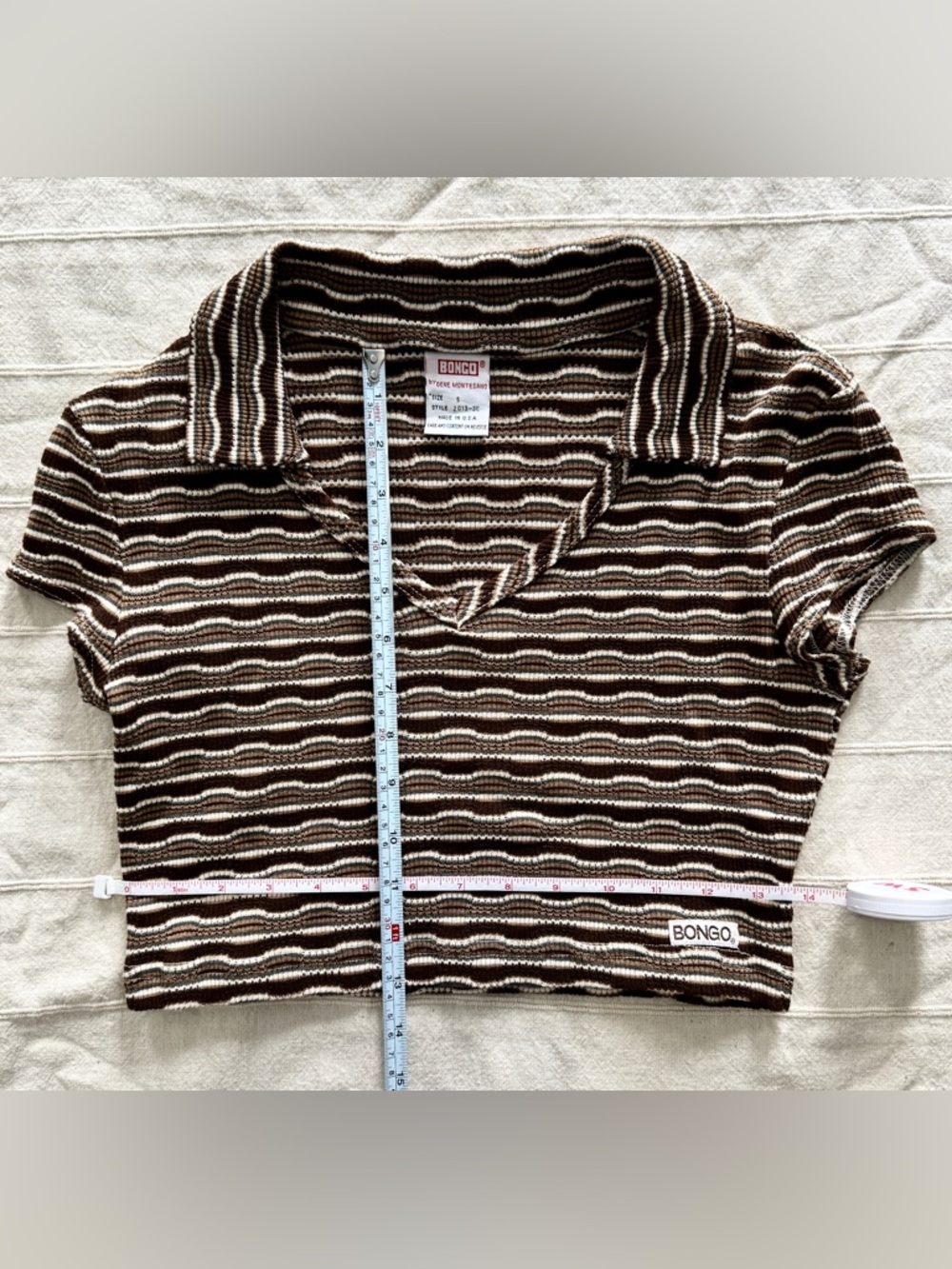 Vintage BONGO Striped Polo Crop Top in Brown & Cream